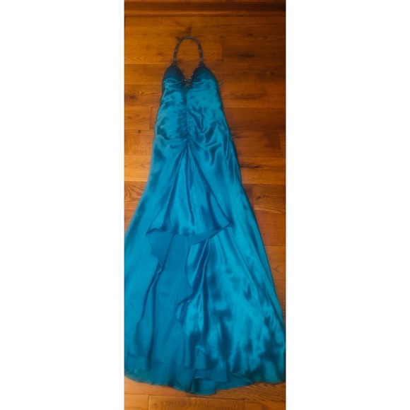Turquoise Maxi Dress w/ Rhinestone Halter Neck - Picture 6 of 6